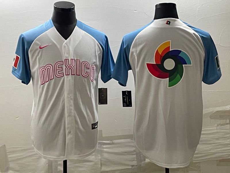 Men 2023 World Cub Mexico Blank White blue Nike MLB Jersey7->more jerseys->MLB Jersey